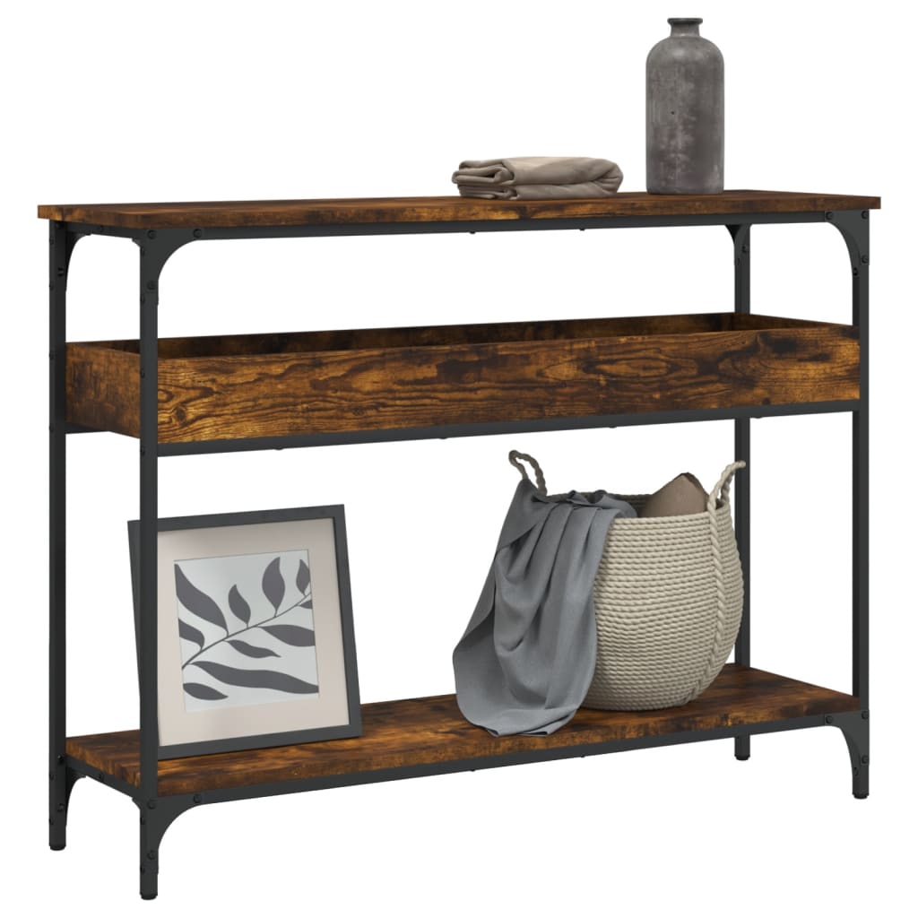 vidaXL Console Table with Shelf Smoked Oak 39.4"x11.4"x29.5" Engineered Wood-0