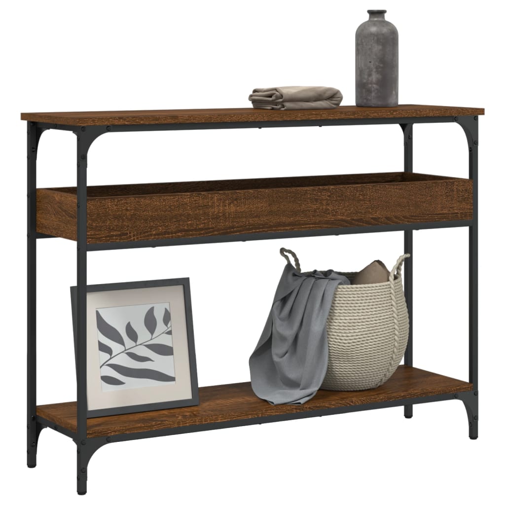 vidaXL Console Table with Shelf Brown Oak 39.4"x11.4"x29.5" Engineered Wood-0