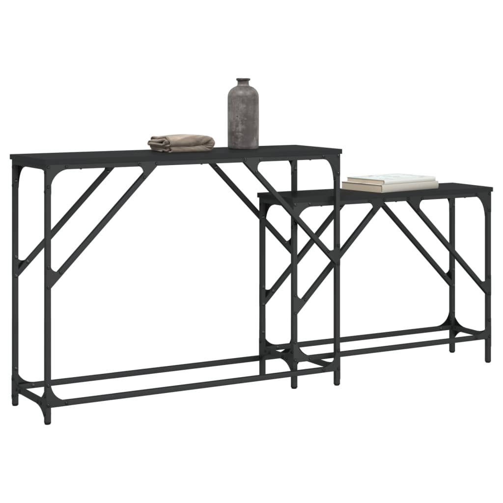 vidaXL Nesting Console Tables 2 pcs Black Engineered Wood-1