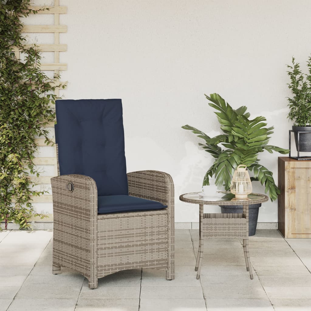 vidaXL Reclining Patio Chair with Cushions Gray Poly Rattan-1