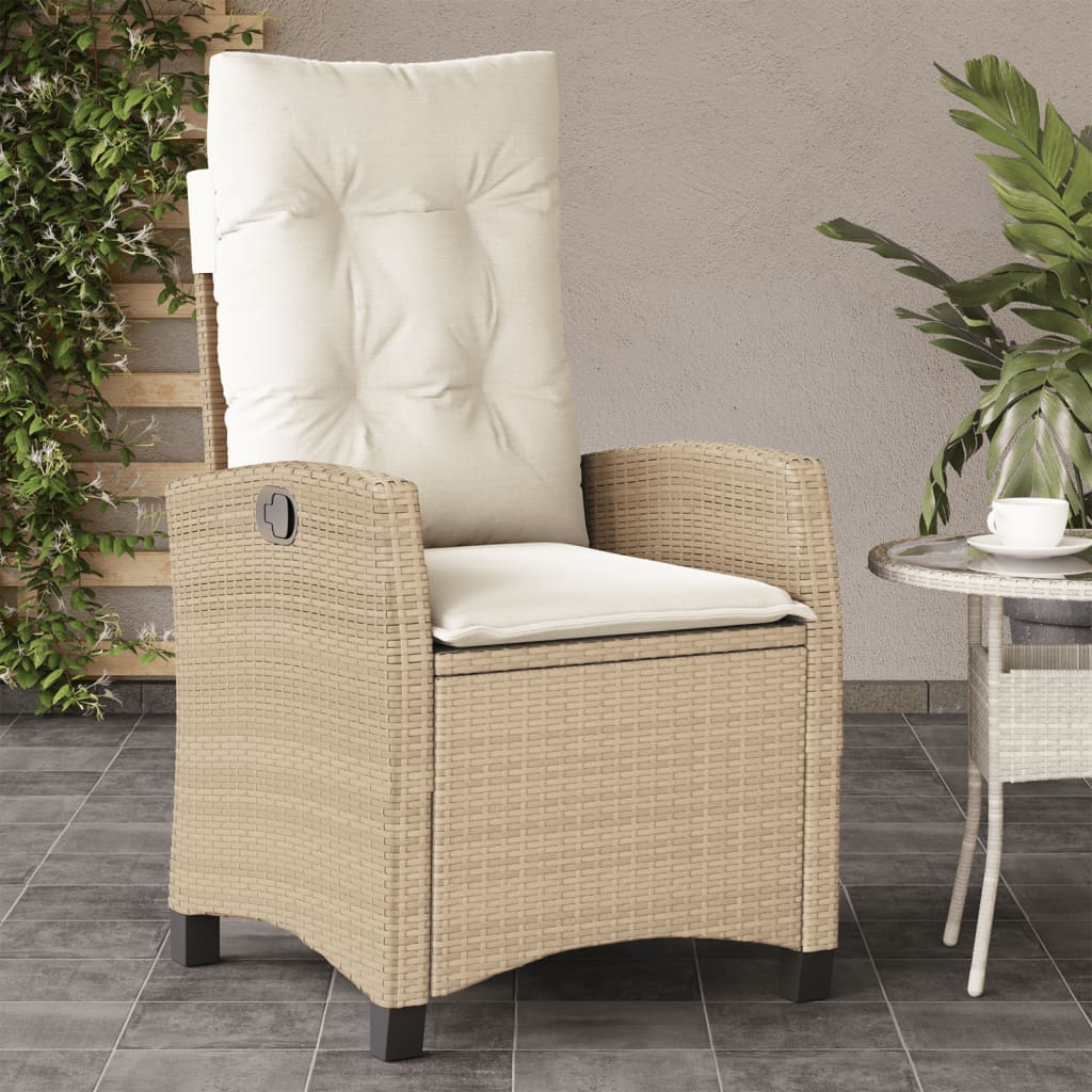 vidaXL Reclining Patio Chair with Cushions Beige Poly Rattan-0