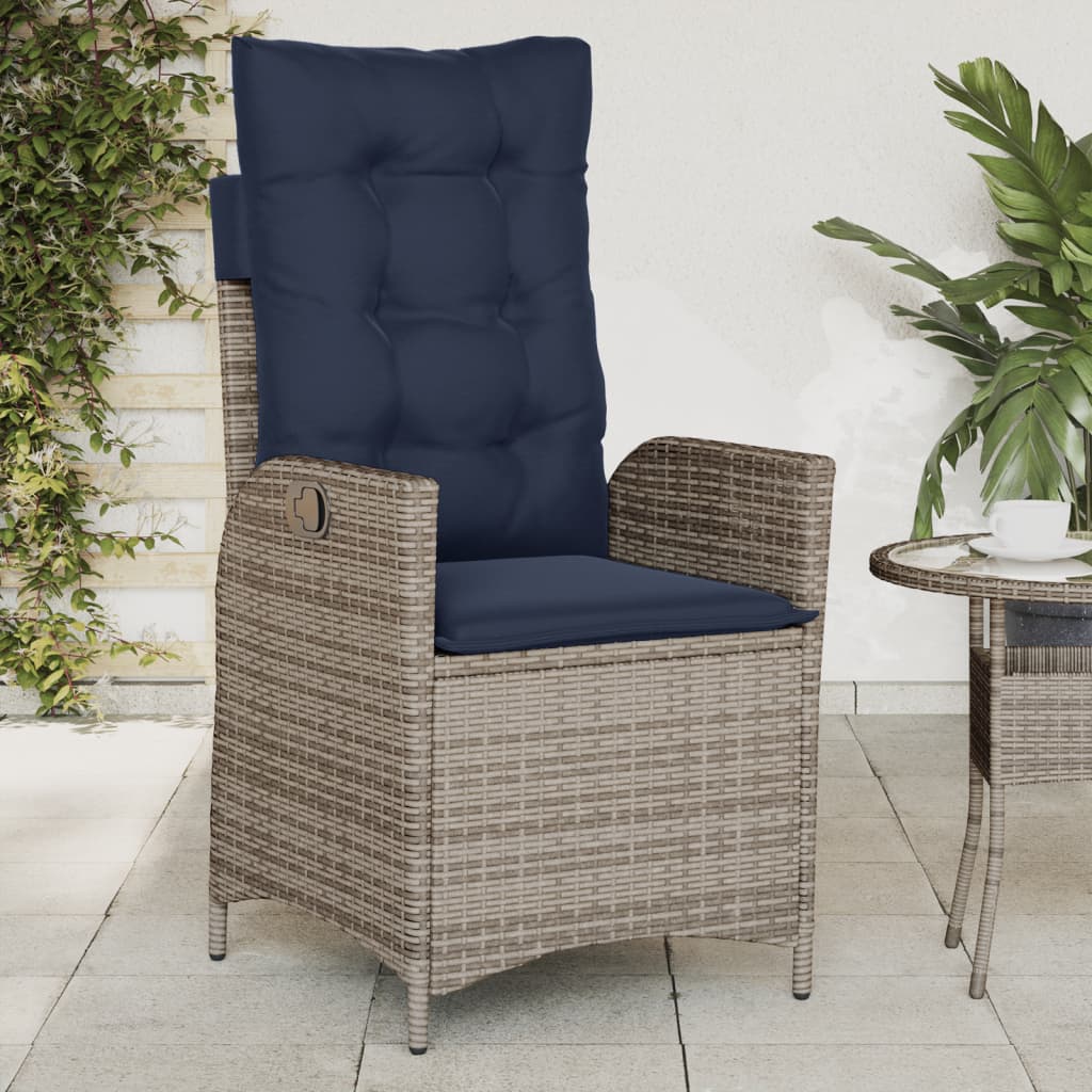 vidaXL Reclining Patio Chair with Cushions Gray Poly Rattan-0