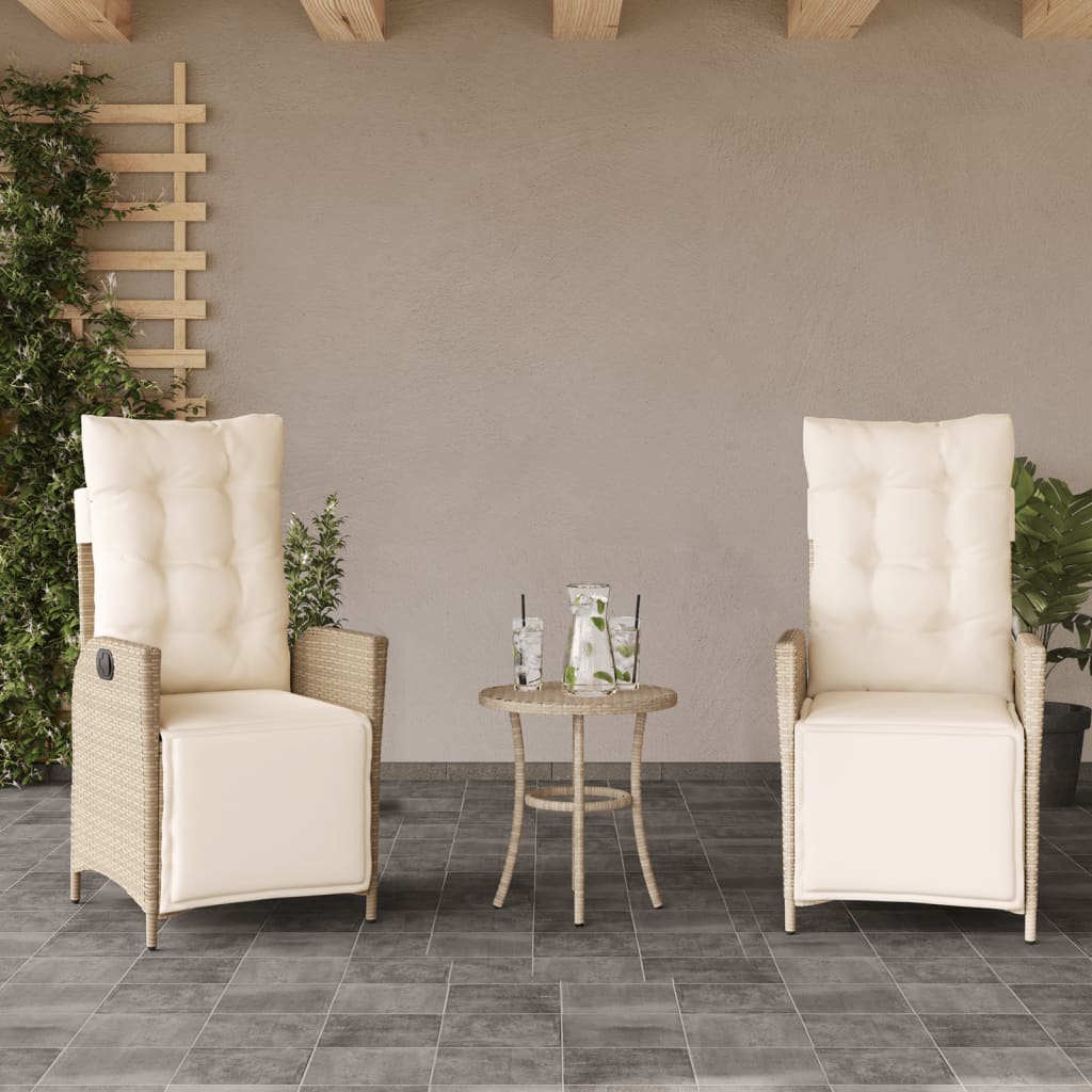 vidaXL Reclining Patio Chairs 2 pcs with Footrest Beige Poly Rattan-0