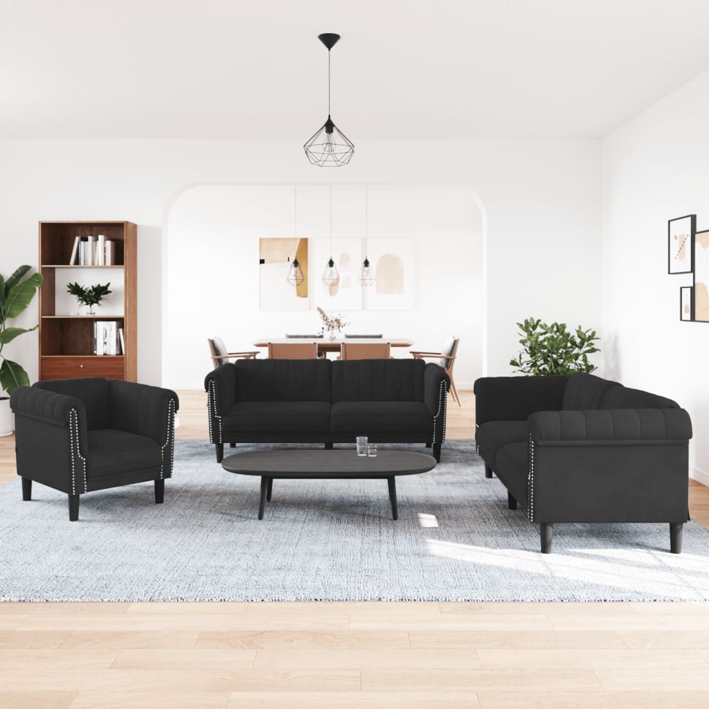vidaXL 3 Piece Sofa Set Black Velvet-1
