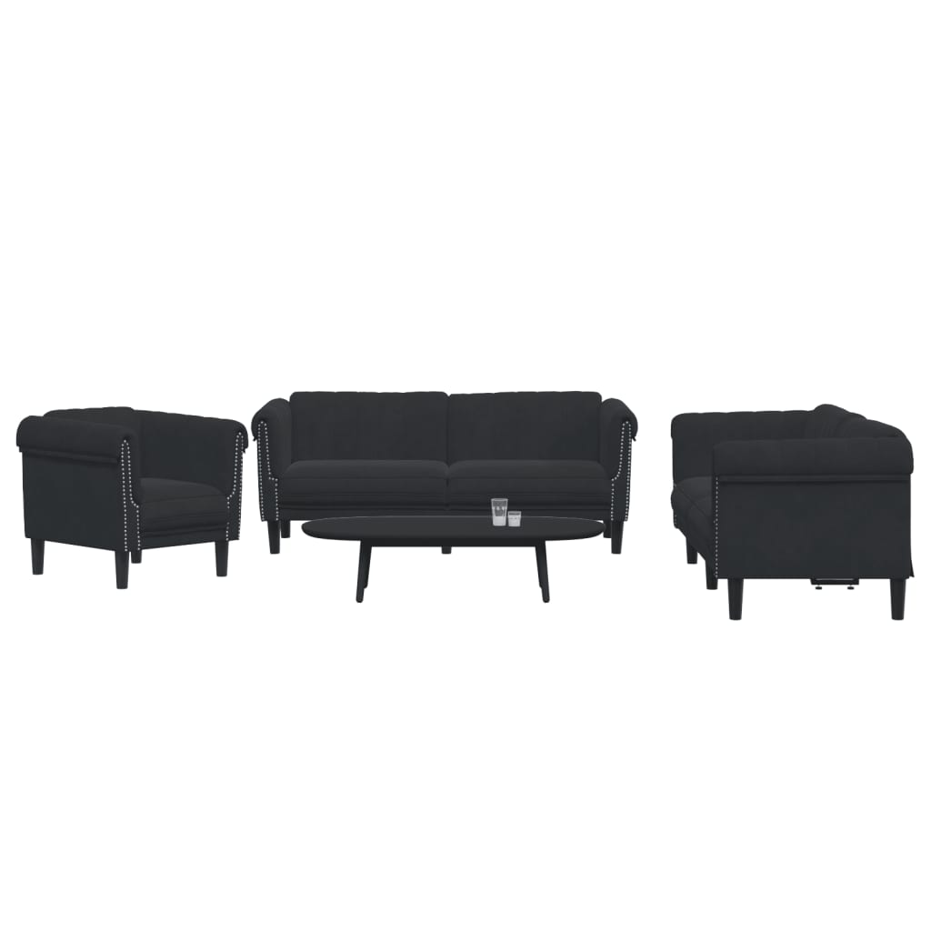 vidaXL 3 Piece Sofa Set Black Velvet-0