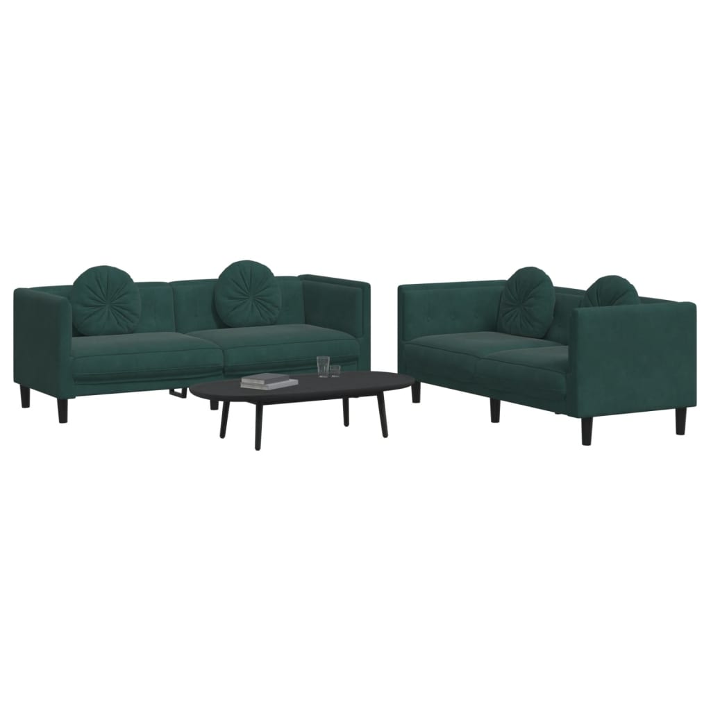vidaXL 2 Piece Sofa Set with Pillows Dark Green Velvet-1