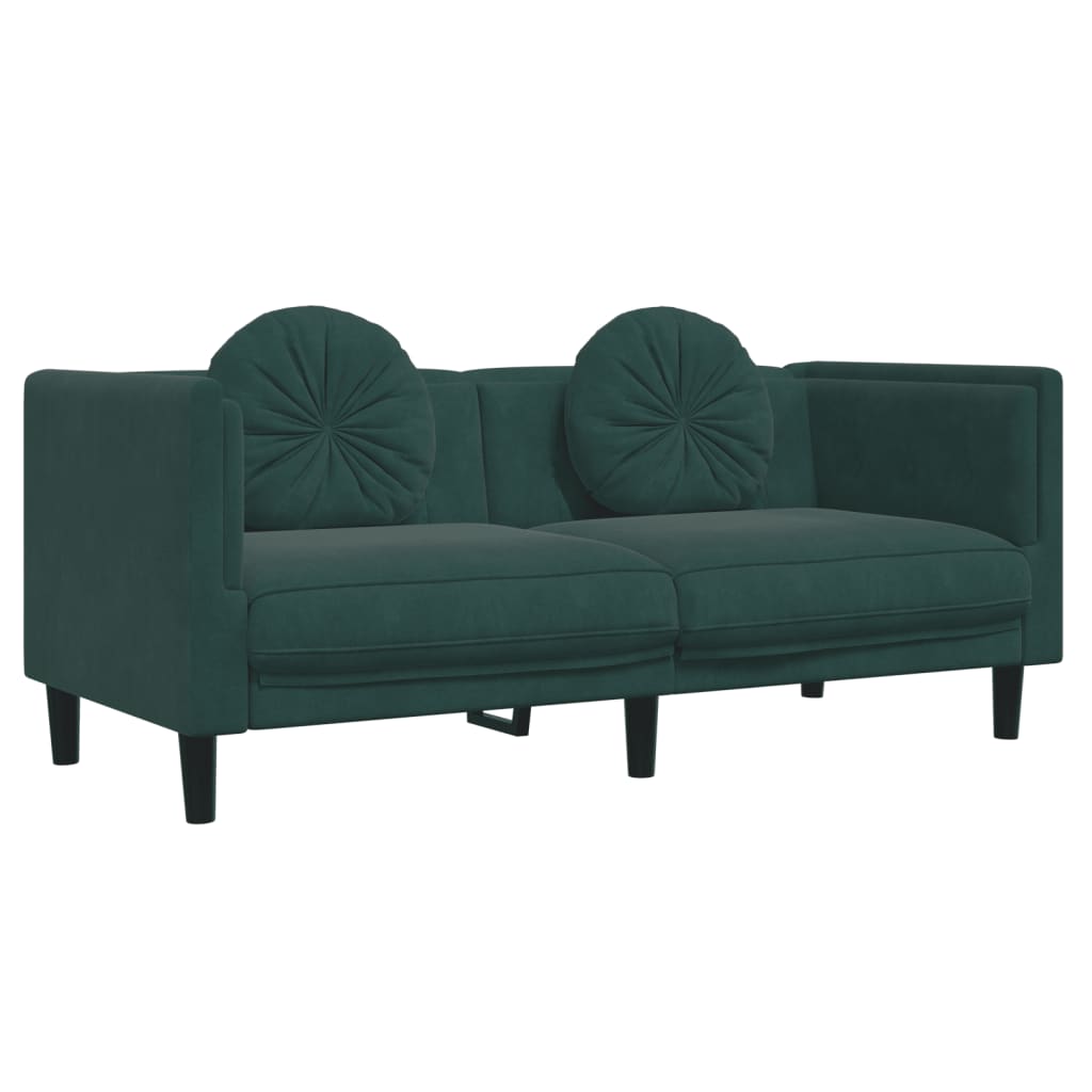vidaXL 2 Piece Sofa Set with Pillows Dark Green Velvet-2