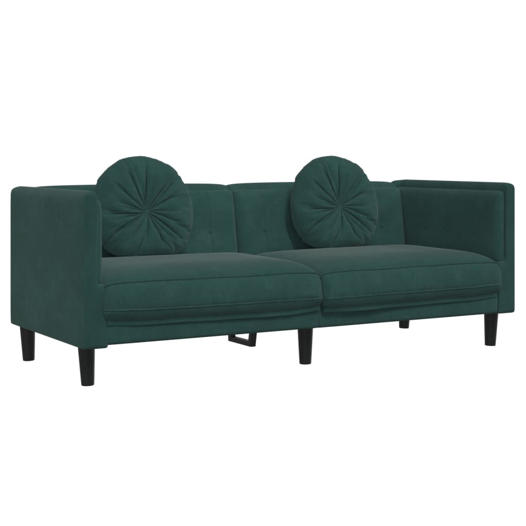 vidaXL 2 Piece Sofa Set with Pillows Dark Green Velvet-3