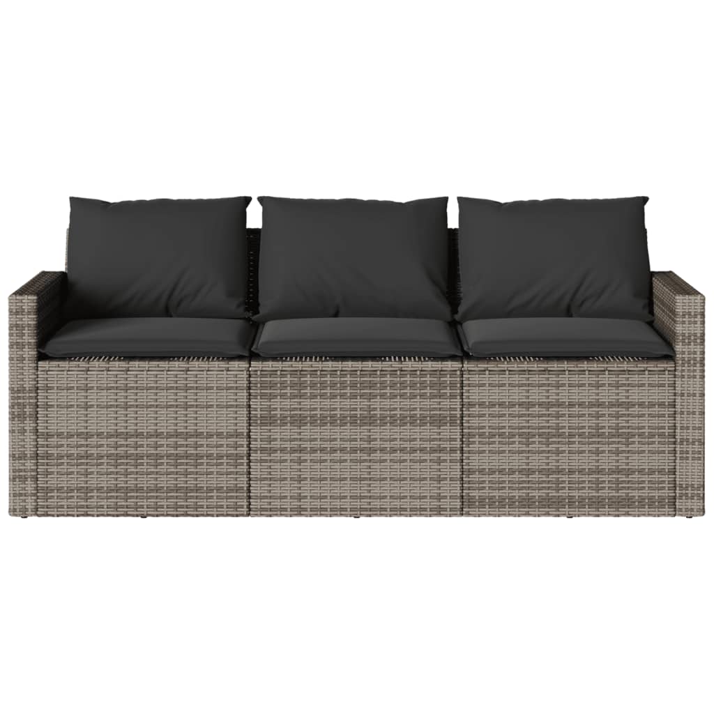 vidaXL Patio Sofa with Cushions 3-Seater Gray Poly Rattan-3
