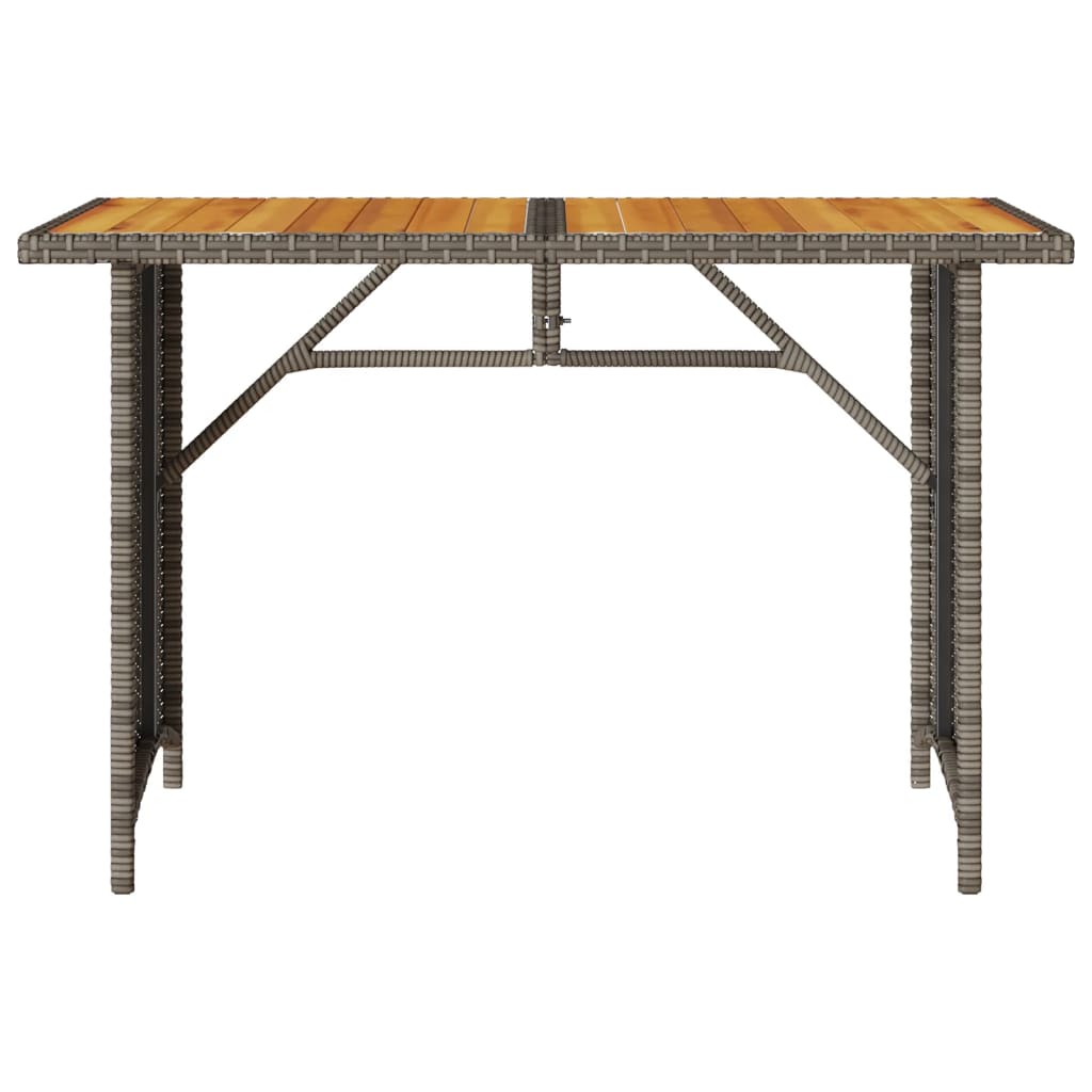vidaXL Patio Table with Wooden Top Gray 43.3"x26.8"x27.6" Poly Rattan-4