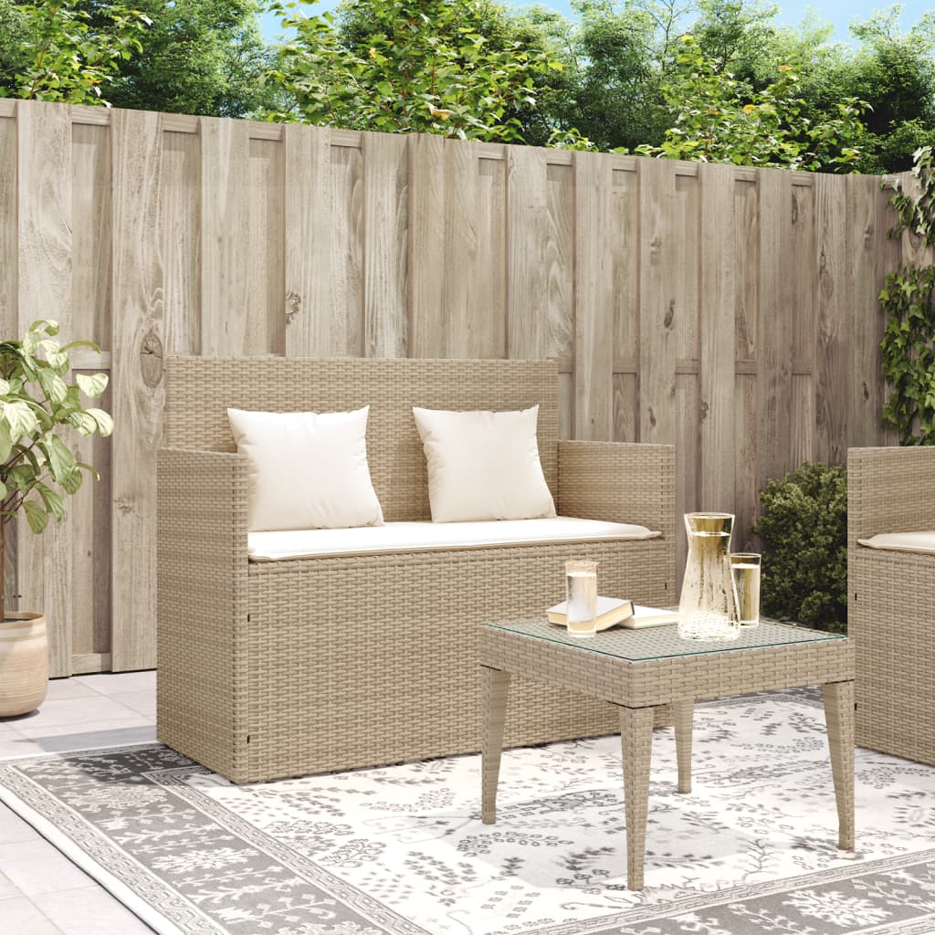 vidaXL Patio Bench with Cushions Beige Poly Rattan-10
