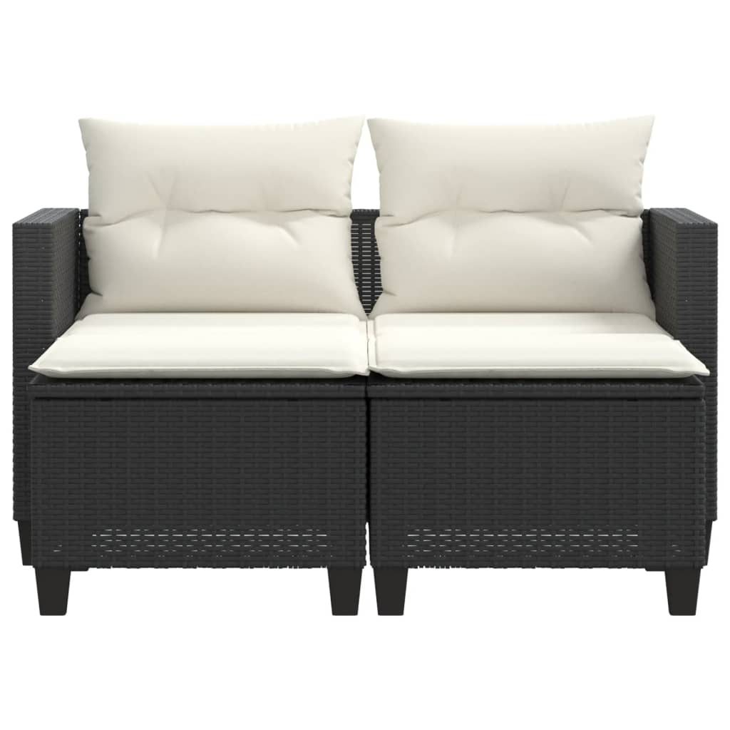 vidaXL Patio Sofa 2-Seater with Stools Black Poly Rattan-3