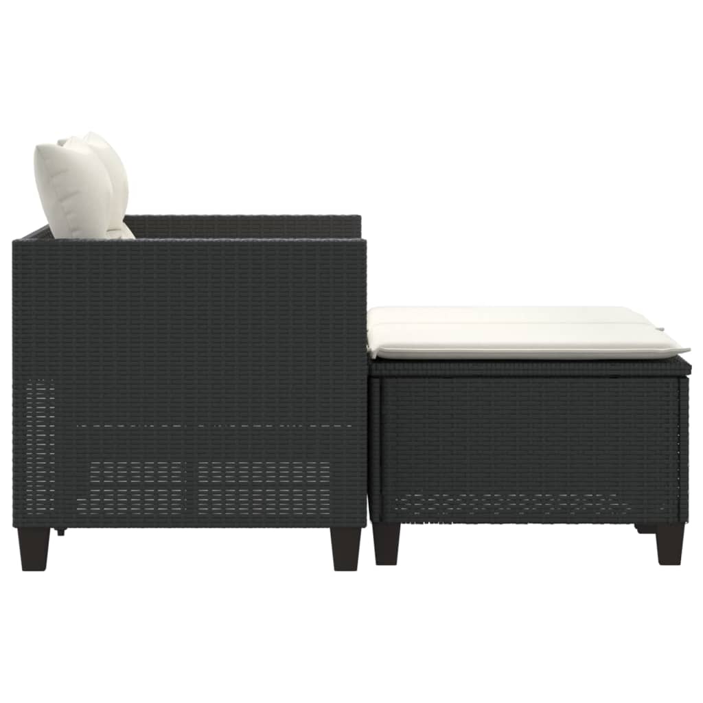 vidaXL Patio Sofa 2-Seater with Stools Black Poly Rattan-4