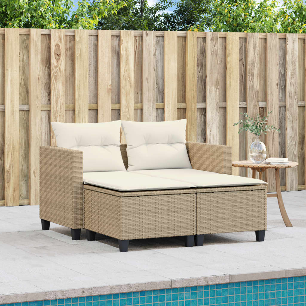 vidaXL Patio Sofa 2-Seater with Stools Beige Poly Rattan-1