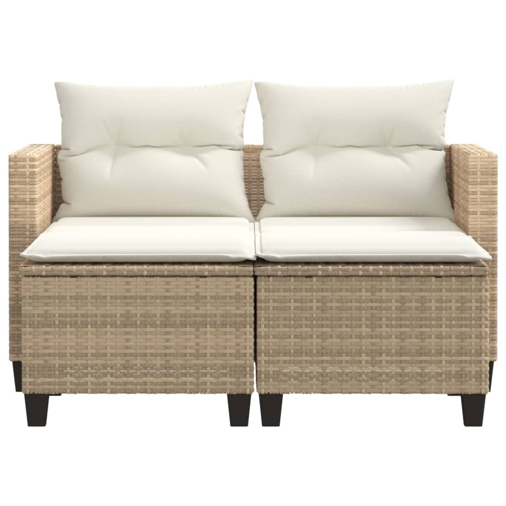 vidaXL Patio Sofa 2-Seater with Stools Beige Poly Rattan-3