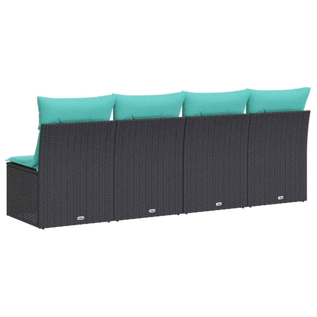 vidaXL Patio Sofa with Cushions 4-Seater Black Poly Rattan-4