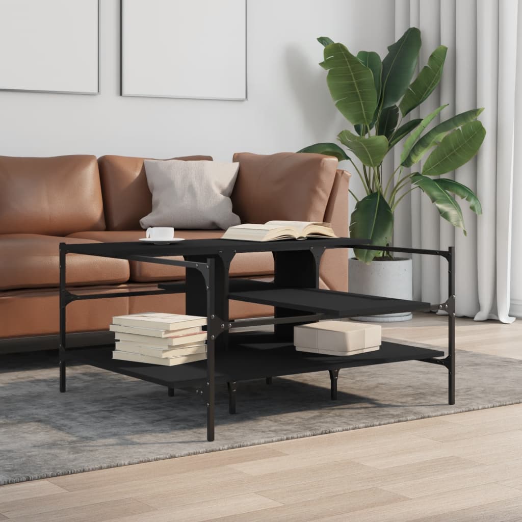 vidaXL Coffee Table Black 39.4"x39.4"x19.1" Engineered Wood-2
