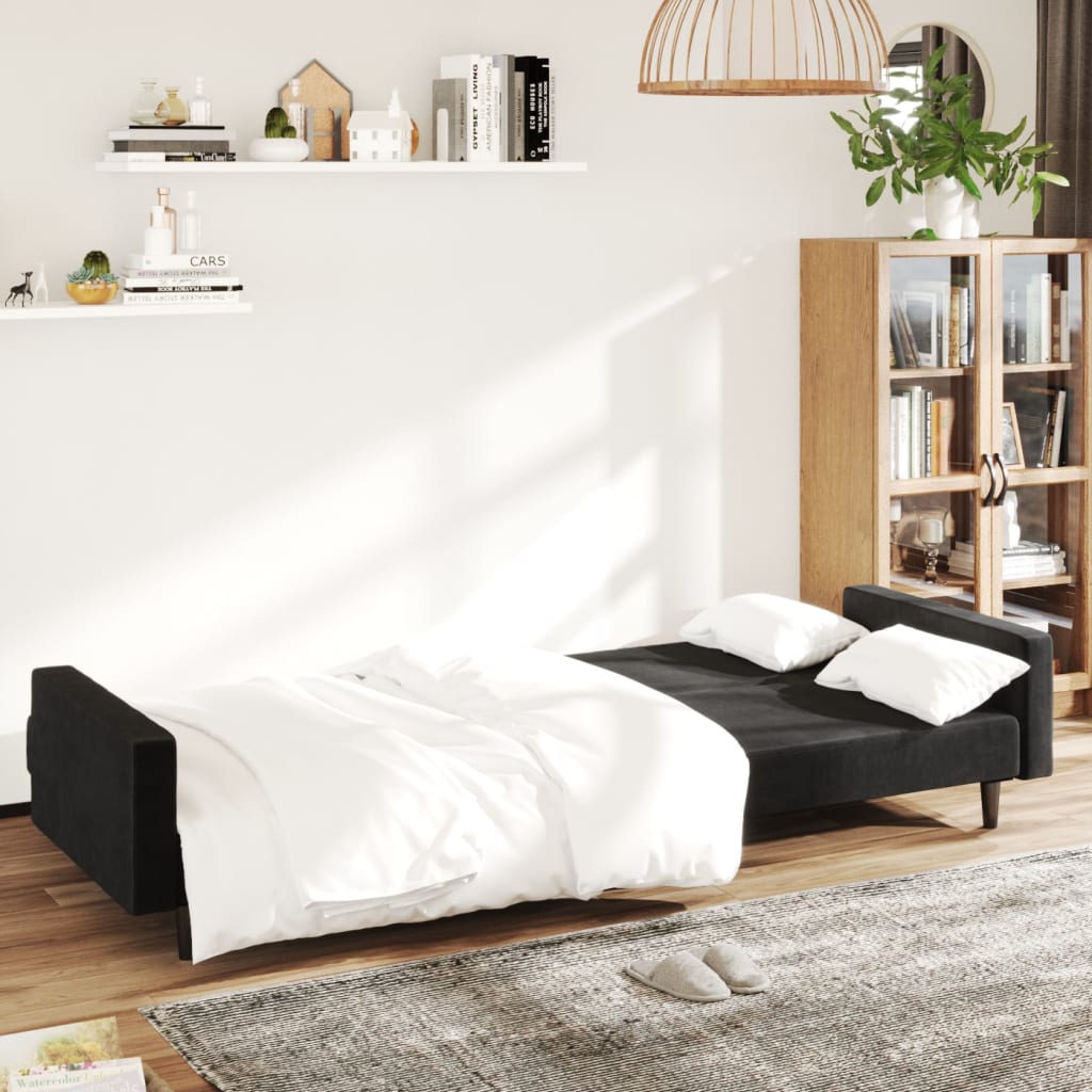vidaXL 2-Seater Sofa Bed Black Velvet-1