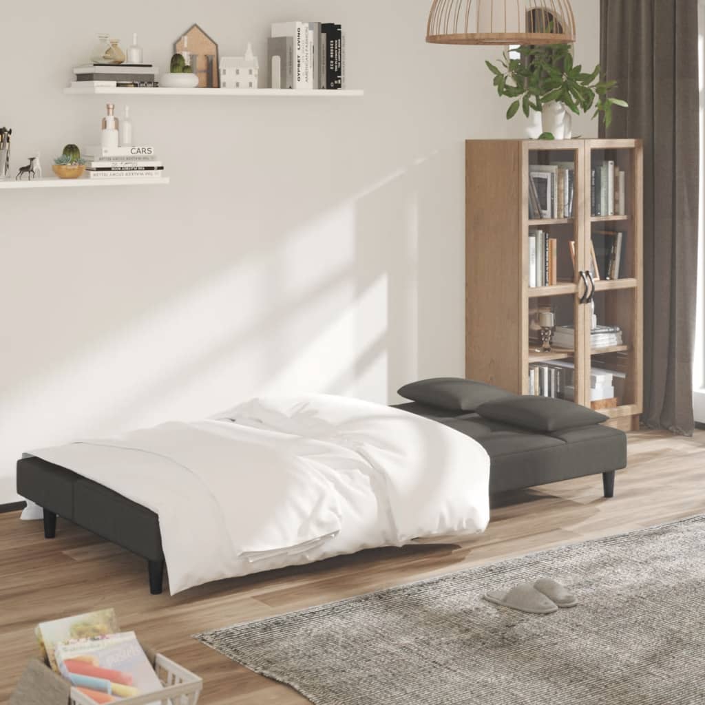 vidaXL 2-Seater Sofa Bed with Two Pillows Dark Gray Velvet-1