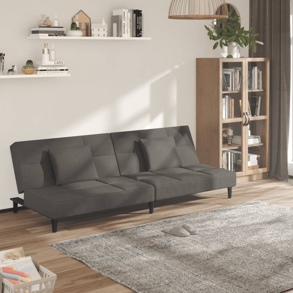 vidaXL 2-Seater Sofa Bed with Two Pillows Dark Gray Velvet-0