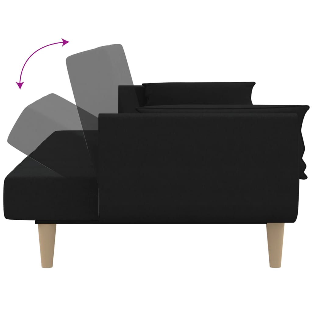 vidaXL 2-Seater Sofa Bed with Two Pillows Black Fabric-6