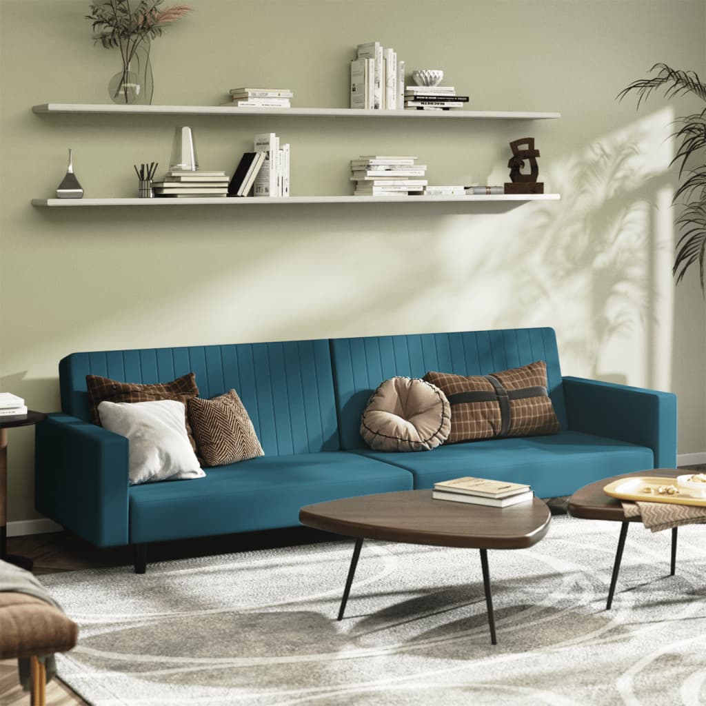 vidaXL 2-Seater Sofa Bed Blue Velvet-0