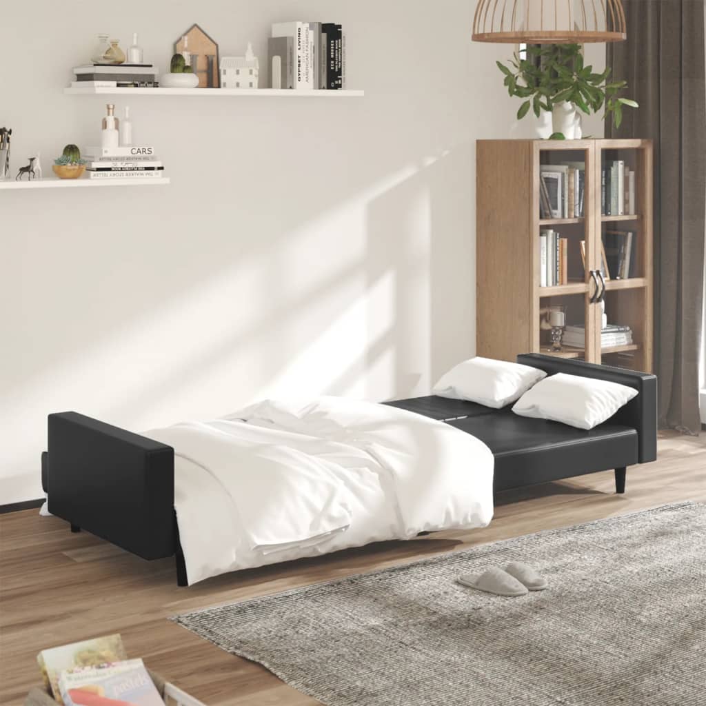 vidaXL 2-Seater Sofa Bed Black Faux Leather-1