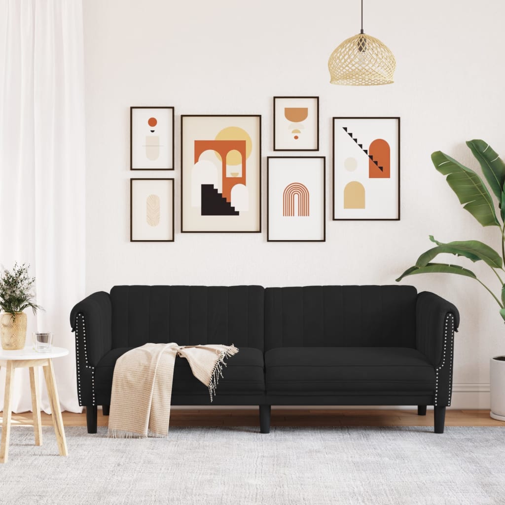 vidaXL Sofa 3-Seater Black Velvet-2