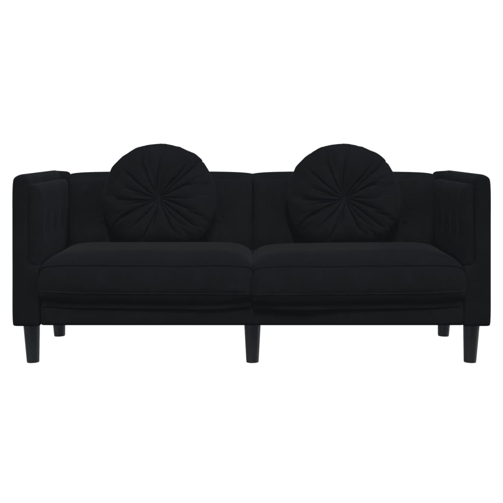 vidaXL Sofa with Cushions 2-Seater Black Velvet-2