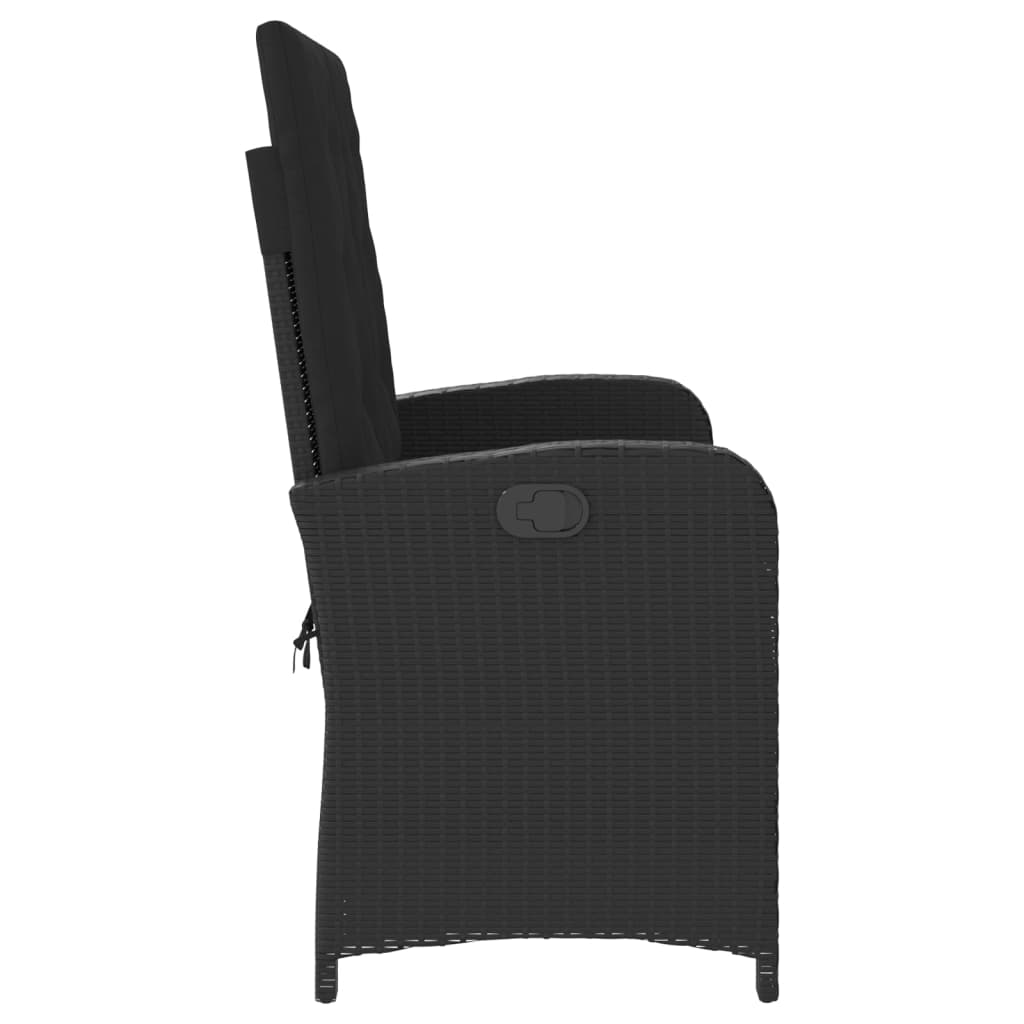 vidaXL Reclining Patio Bench with Cushions Black Poly Rattan-2