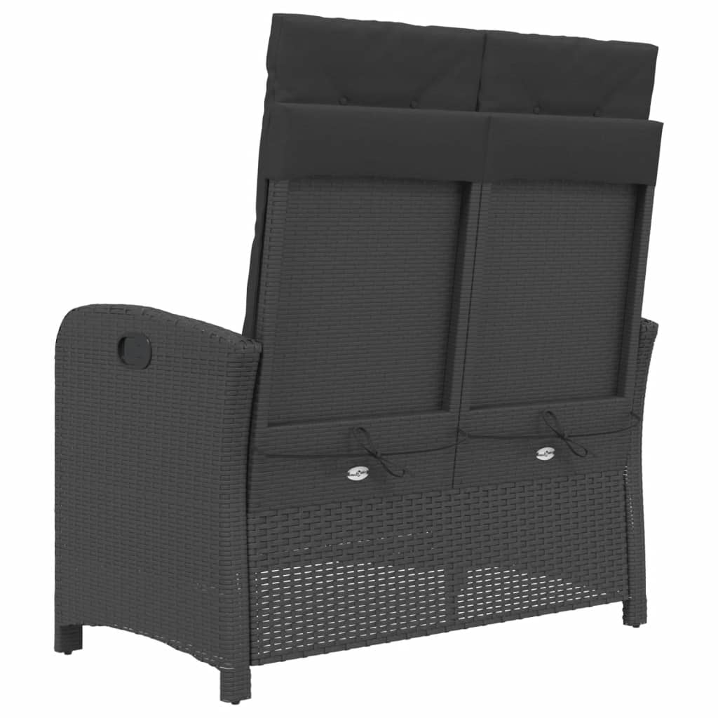 vidaXL Reclining Patio Bench with Cushions Black Poly Rattan-3