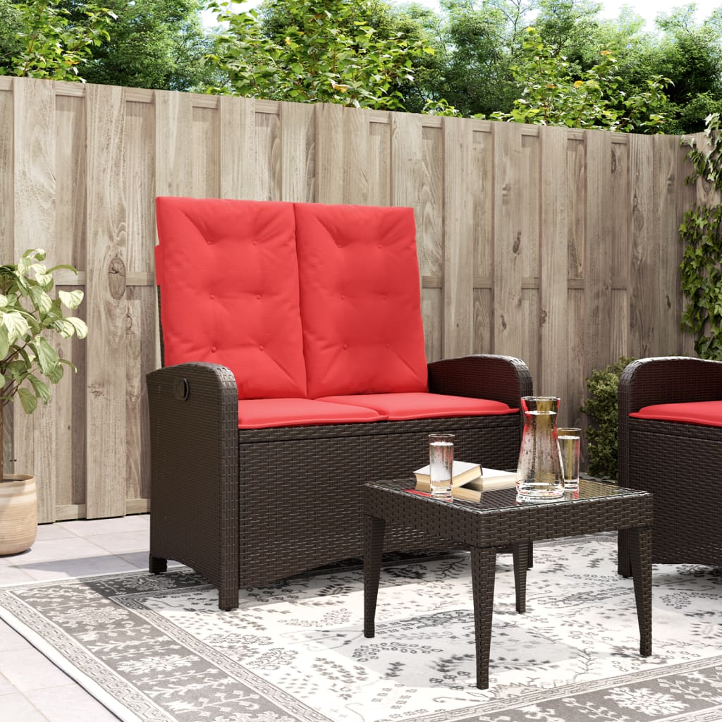vidaXL Reclining Patio Bench with Cushions Seat Poly Rattan Brown/Gray/Black-0