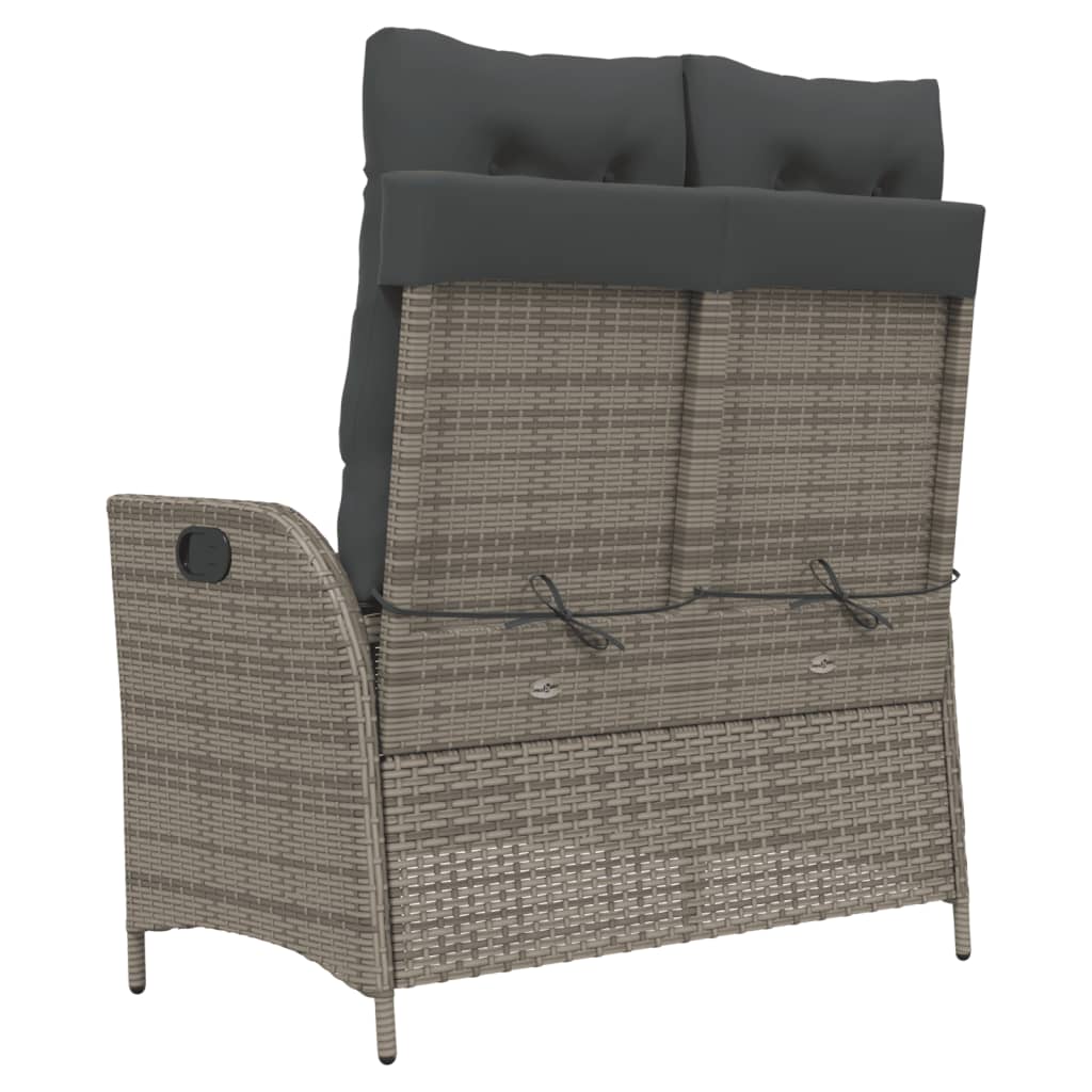 vidaXL Reclining Patio Bench with Cushions Gray Poly Rattan-1