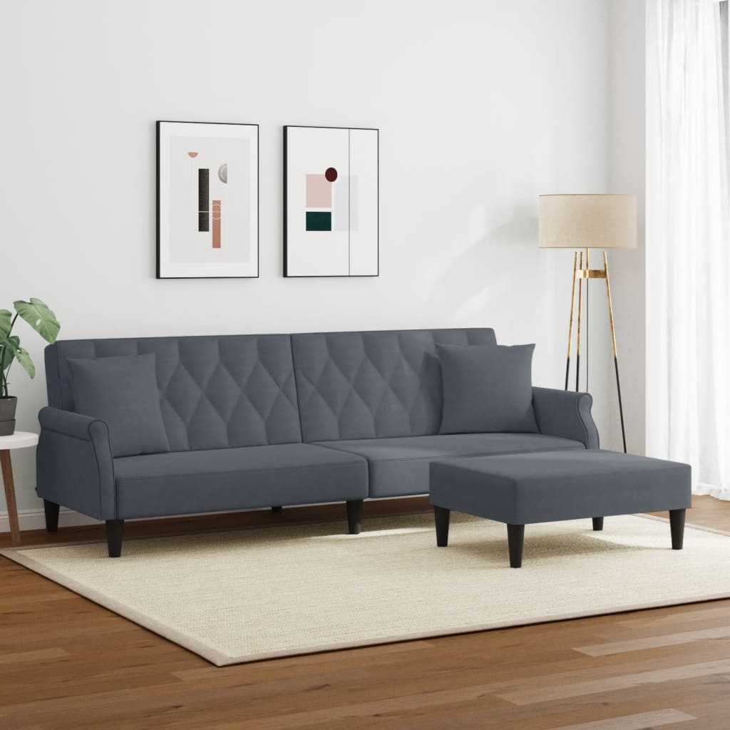 vidaXL 2-Seater Sofa Bed with Pillows and Footstool Accent Furniture Velvet-2