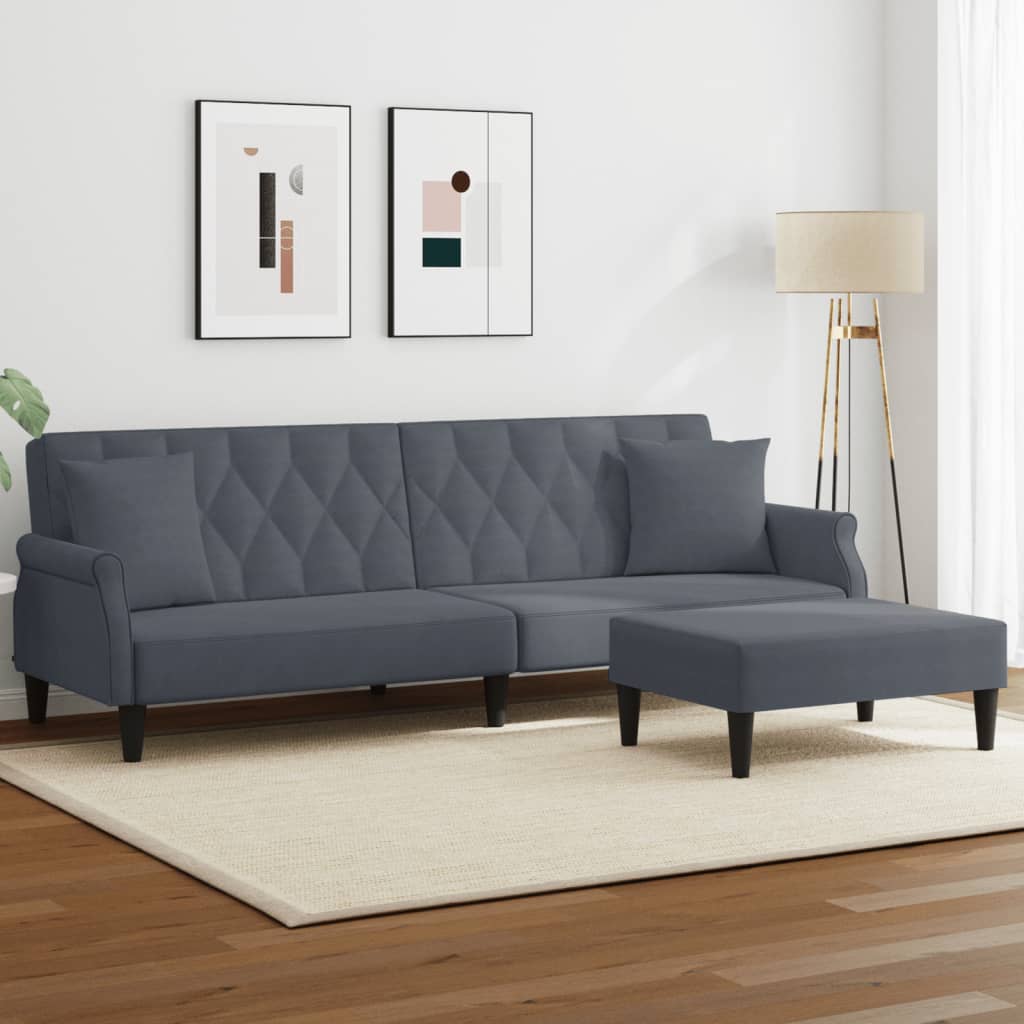 vidaXL 2-Seater Sofa Bed with Pillows and Footstool Accent Furniture Velvet-1