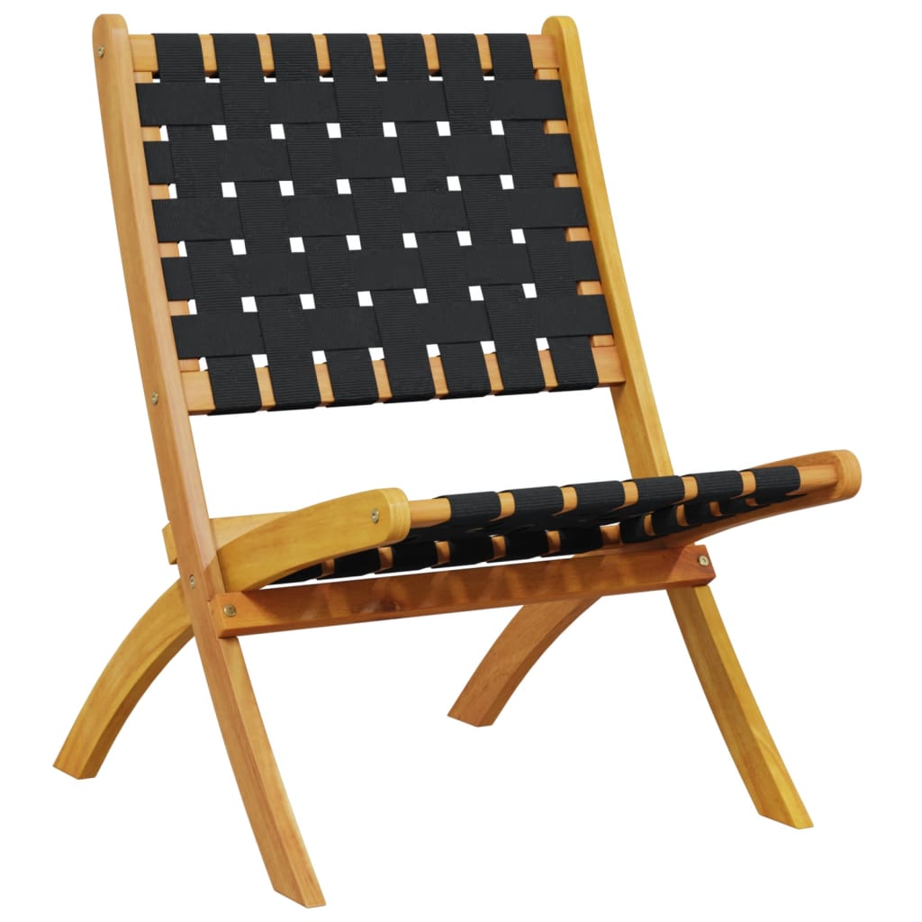 vidaXL Folding Patio Chairs 2 pcs Black Solid Wood Acacia and Fabric-3