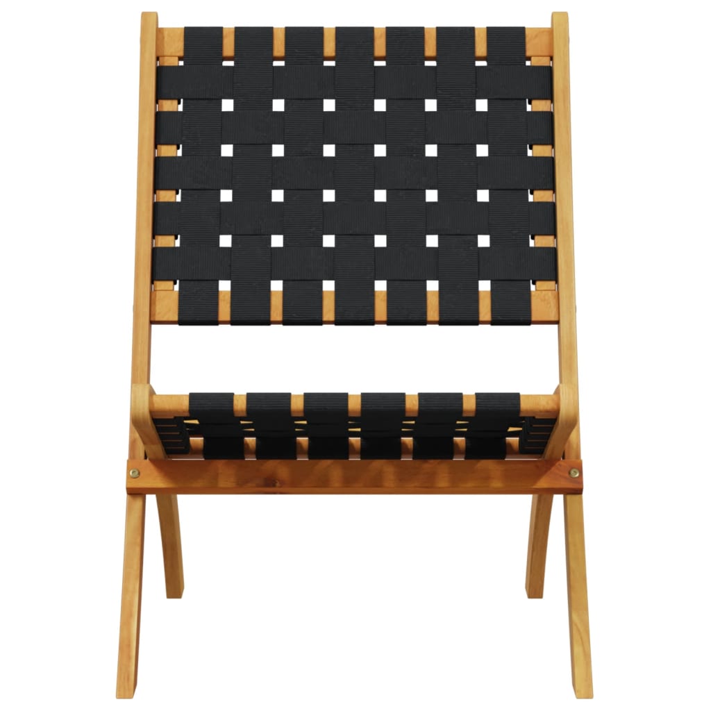 vidaXL Folding Patio Chairs 2 pcs Black Solid Wood Acacia and Fabric-4