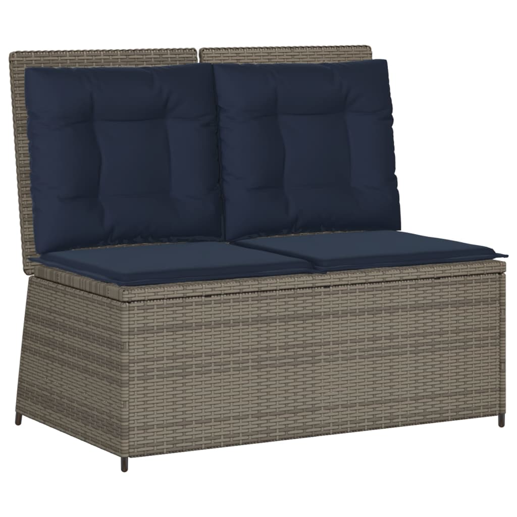 vidaXL Reclining Patio Bench with Cushions Gray Poly Rattan-1