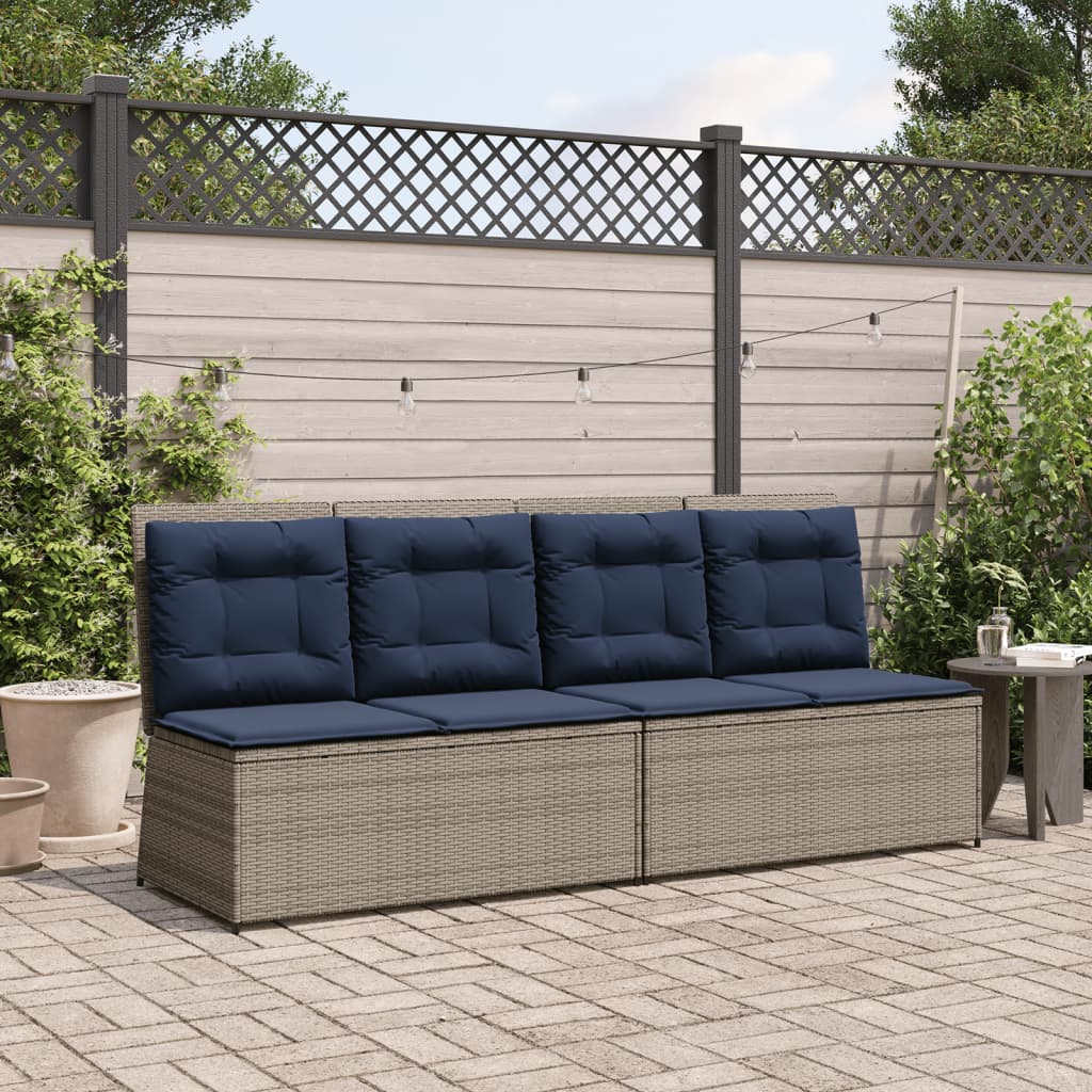 vidaXL Reclining Patio Bench with Cushions Gray Poly Rattan-2