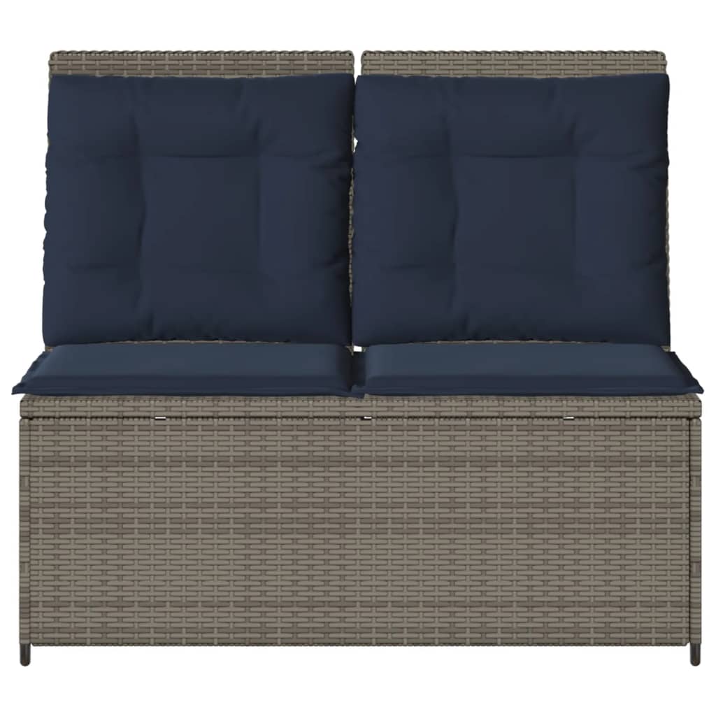 vidaXL Reclining Patio Bench with Cushions Gray Poly Rattan-3