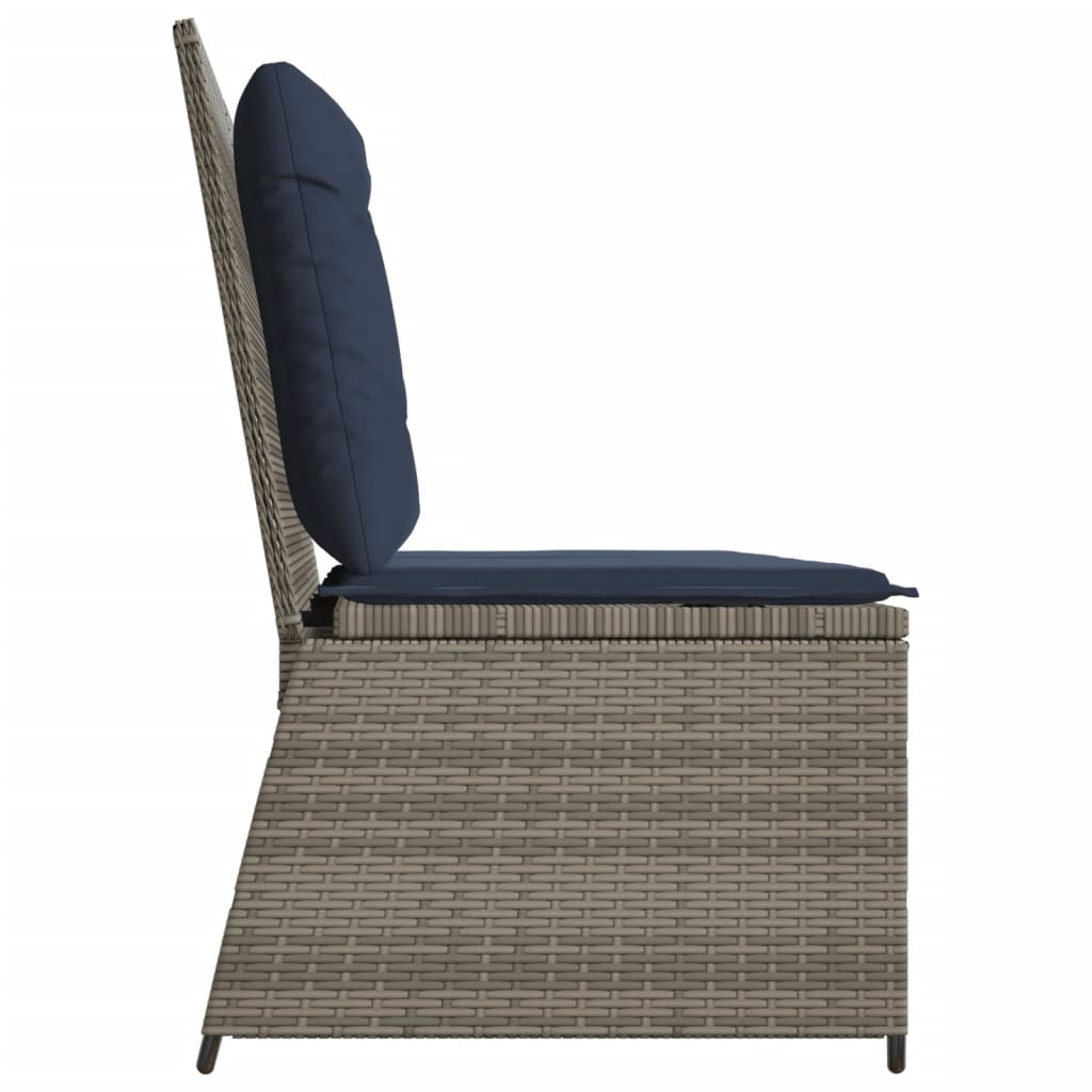 vidaXL Reclining Patio Bench with Cushions Gray Poly Rattan-4