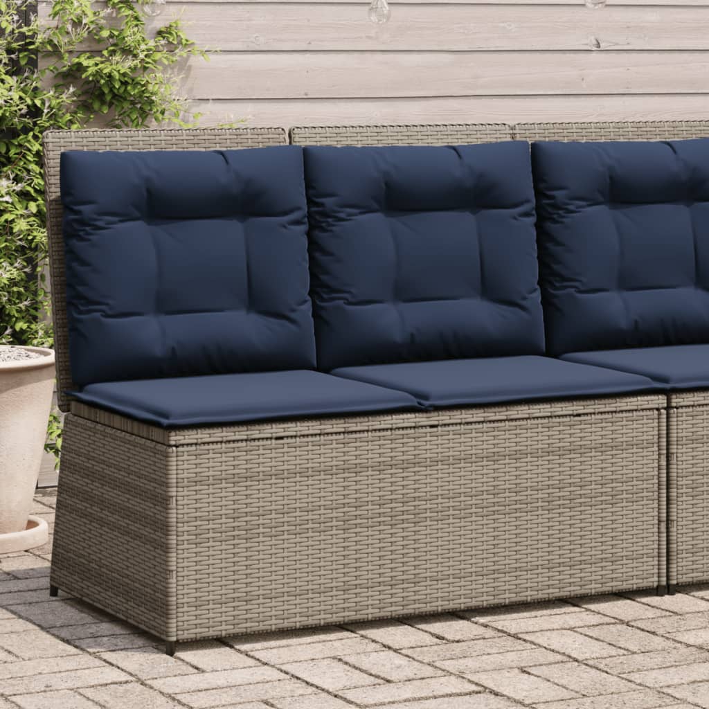 vidaXL Reclining Patio Bench with Cushions Gray Poly Rattan-0