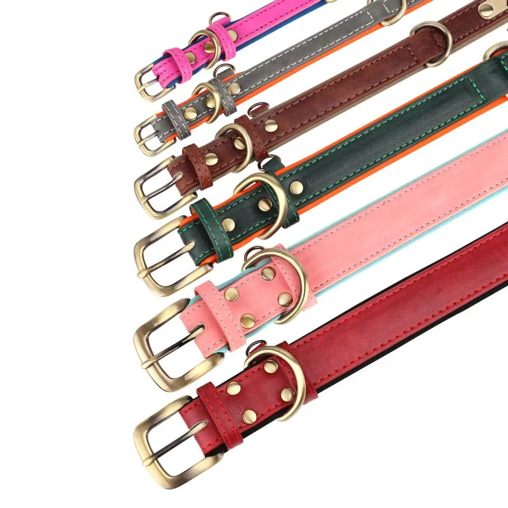 Leather Personalized Dog Collar Leash Custom Pet Name ID Collar Free Engraving