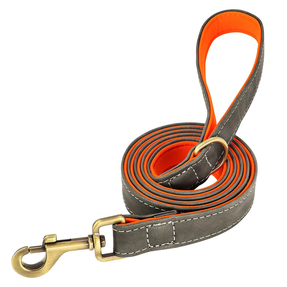 Leather Personalized Dog Collar Leash Custom Pet Name ID Collar Free Engraving