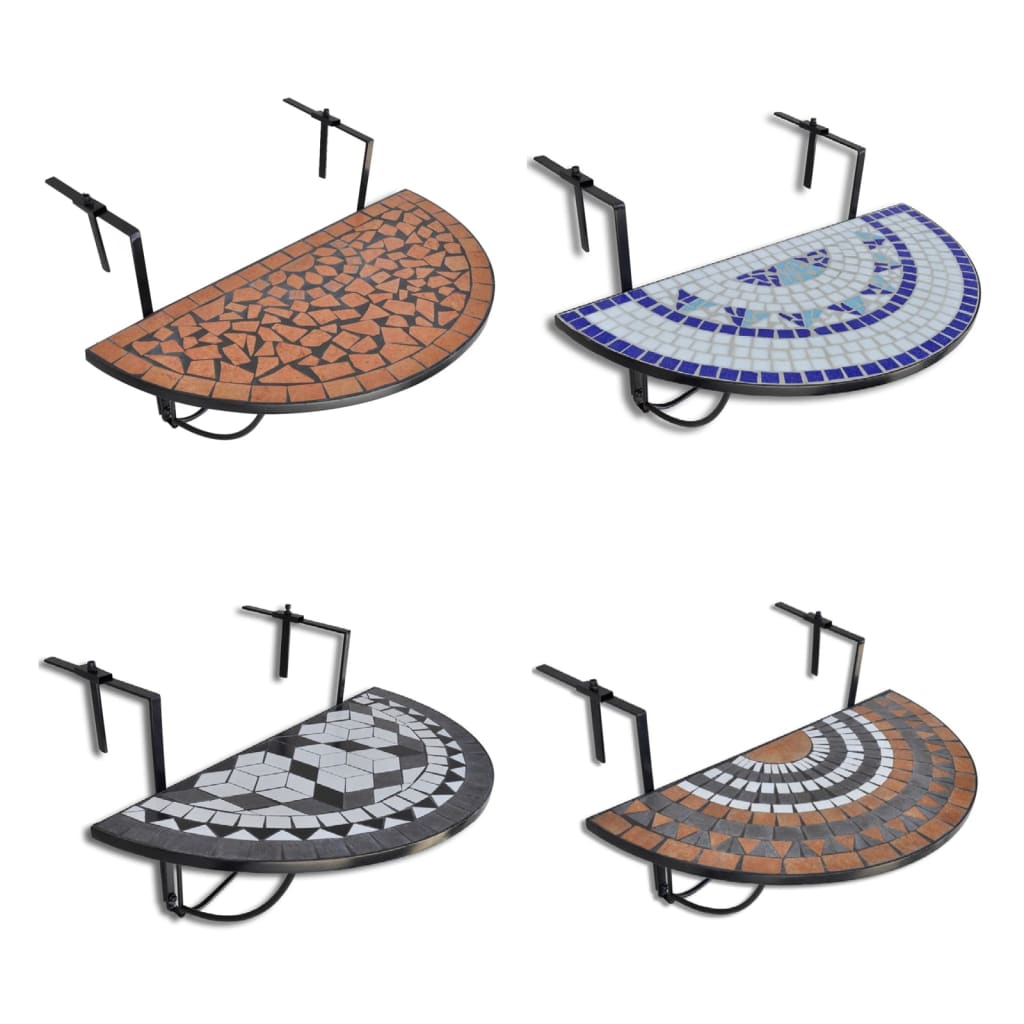 vidaXL Hanging Balcony Table Folding Outdoor Table for Balcony Garden Mosaic-12