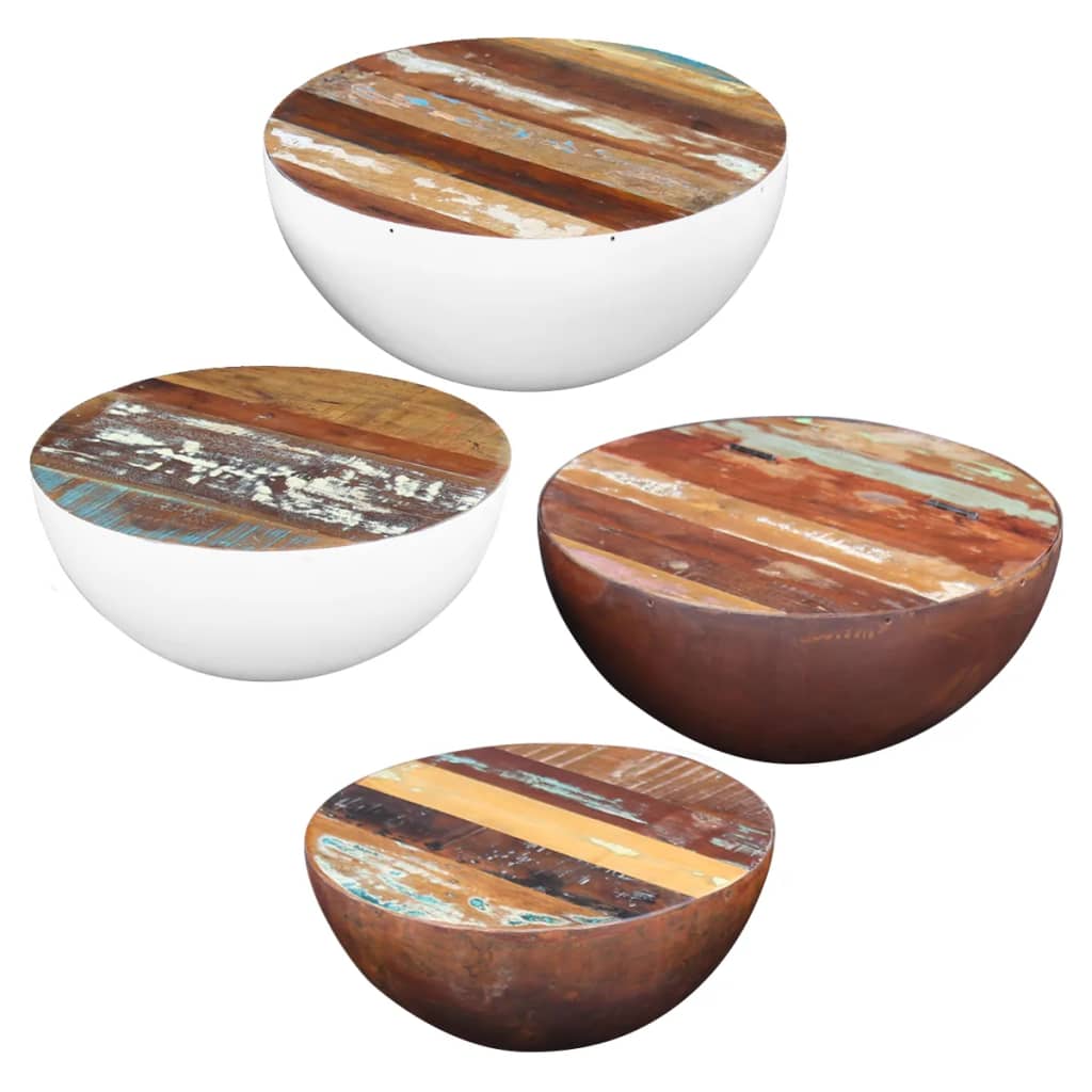 vidaXL Two Piece Bowl Shaped Coffee Table Set Solid Reclaimed Wood-13