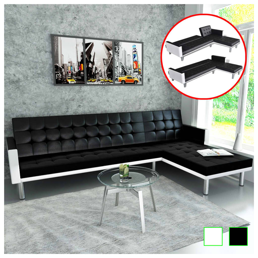 vidaXL Sofa Bed Sleeper Sectional Sofa Bed L Shaped Couch Artificial Leather-15