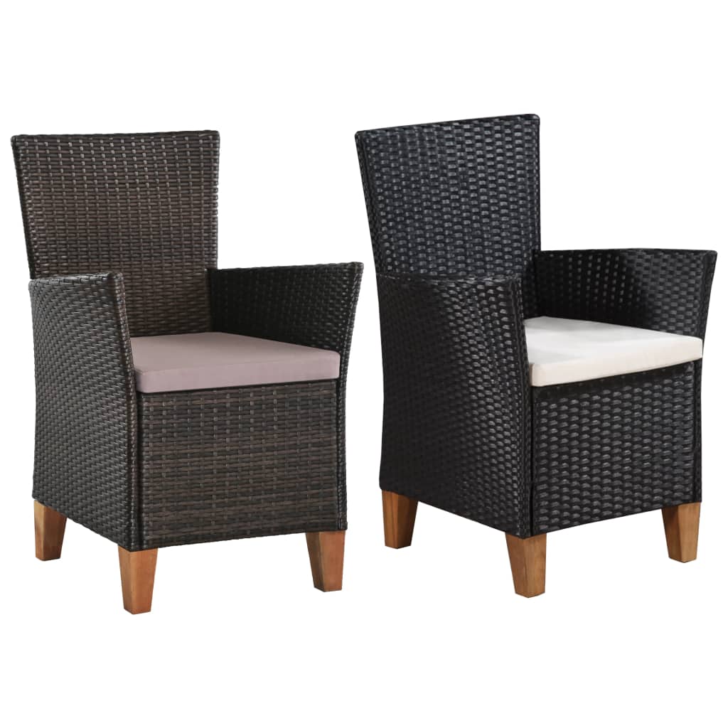 vidaXL Patio Chairs with Cushions 2 pcs Poly Rattan Brown-4