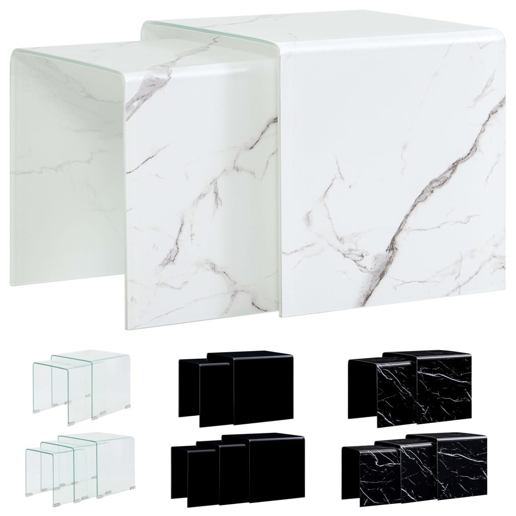 vidaXL Nest of Tables Coffee Table Living Room End Table Tempered Glass Clear-2
