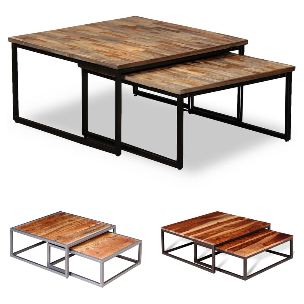 vidaXL Nesting Table Set of 2 Coffee Table Side End Table Solid Wood Sheesham-5